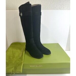 Tory Burch Turnlock Riding Boots Black Suede Equestrian Knee High Women 5.5 $600